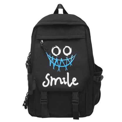 Pocket Front Backpack, Preppy Style Solid Color Nylon  Bookbag, Kawaii Large Capacity Double Handle School Bag Good Vibrations