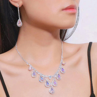 Bridal Wedding Jewelry Women Silver-Plated Rhinestone Long Earrings Dress Accessories Bridesmaid Delicate Crystal Necklace Set Good Vibrations Adult Super Store