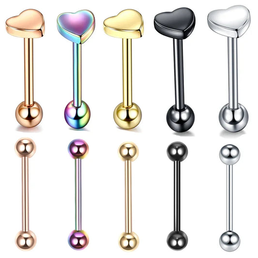 1PC Stainless Steel Heart Shaped Tongue Ring Barbell Tongue Piercing Cute Bar Ear Tragus Studs Labret Piercing Body Jewelry Good Vibrations