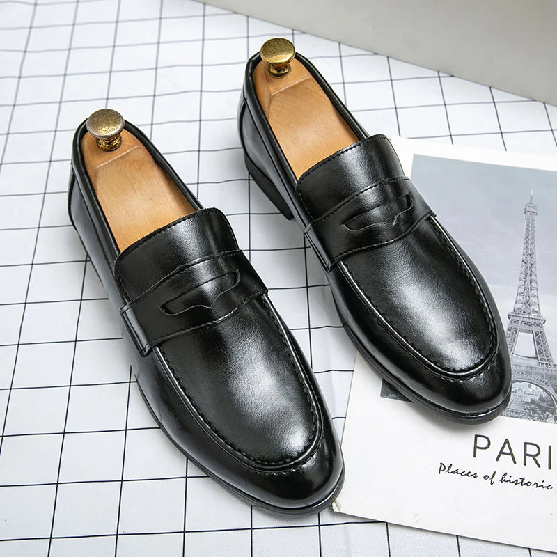 Men's Dress Shoes Trend Leather Formal Loafers Men Classic Casual Business Shoes For Men Party Social Leather Shoes Loafers Male Good Vibrations
