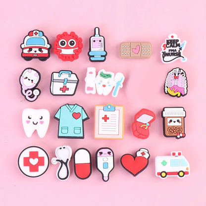 10PCS/Pack Medical PVC Shoe Charms Cute Stethoscope Syringe Shoe Buckle Decoration Jibz Fit Croc Kids X-mas Gifts Random Good Vibrations