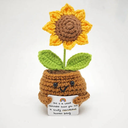 Positive Energy Crochet Doll Pocket Hug Handmade Knitted Plush Rose Sunflower Tulip Cactus Love Funny Emotional Support Gift Good Vibrations