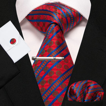 8cm Silk Mens Ties Green Black Ties plaid stripe NeckTie Pocket Square Cufflinks Tie clips Set Men's Wedding business Party Tie Good Vibrations