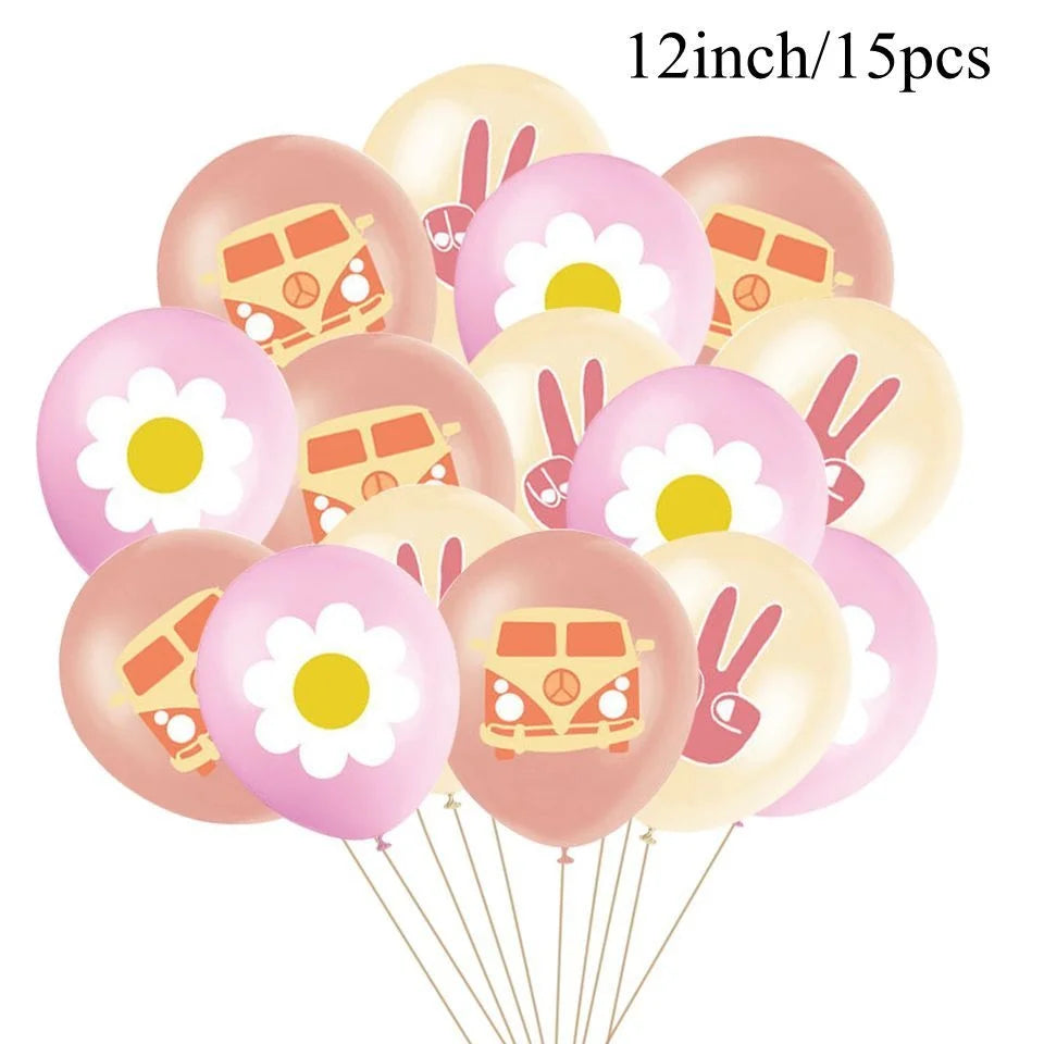 15pcs Hippie Two Groovy Bohemian Rainbow Bus Balloons For Bohemian Themed Kids Birthday Decoration Wedding Party Supplies Good Vibrations