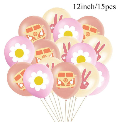 15pcs Hippie Two Groovy Bohemian Rainbow Bus Balloons For Bohemian Themed Kids Birthday Decoration Wedding Party Supplies Good Vibrations
