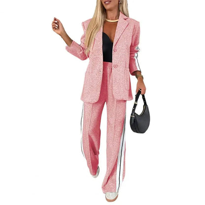 2 Piece Set Women Outfit Winter Fall Fashion V neck Long Sleeve Coat Elegant Straight Leg Pant Set Women Sports Clothing Good Vibrations