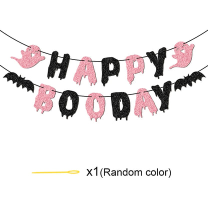 YOMDID Glitter Birthday Banner Happy Boo Day Party Banner Happy Letters Halloween Ghosts and Bats Happy Birthday Decorations Good Vibrations