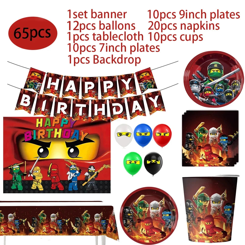 Ninjas Birthday Party Supplies Decorations Disposable Tableware Popcorn Paper Plates Balloons For Boys Kids Birthday Baby Shower Good Vibrations