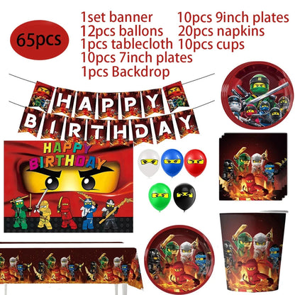 Ninjas Birthday Party Supplies Decorations Disposable Tableware Popcorn Paper Plates Balloons For Boys Kids Birthday Baby Shower Good Vibrations