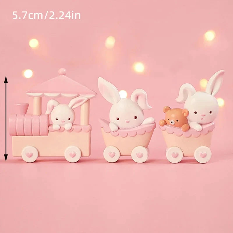 Bunny Train Cake Topper Pink Rabbit Girls Theme Decoration Princess Girl's Years Old Cake Kids Happy 1st Birthday Party Supplies Good Vibrations