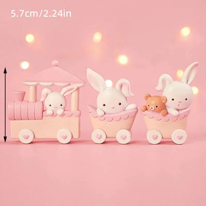 Bunny Train Cake Topper Pink Rabbit Girls Theme Decoration Princess Girl's Years Old Cake Kids Happy 1st Birthday Party Supplies Good Vibrations