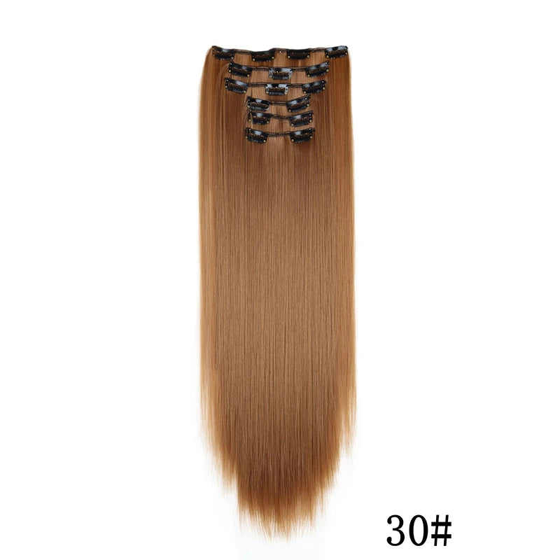 Synthetic Clips in Hair Extensions Long Straight Hairstyle Blonde Black Hairpieces Heat Resistant False Hair Daily Use Good Vibrations