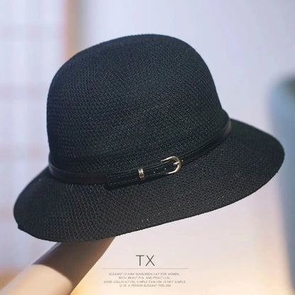 Floppy Wide Brim Sun Hat Summer Sun Protection Casual Caps Leather Buckle Fisherman Hats Women Outdoor Holiday Beach Straw Cap Good Vibrations