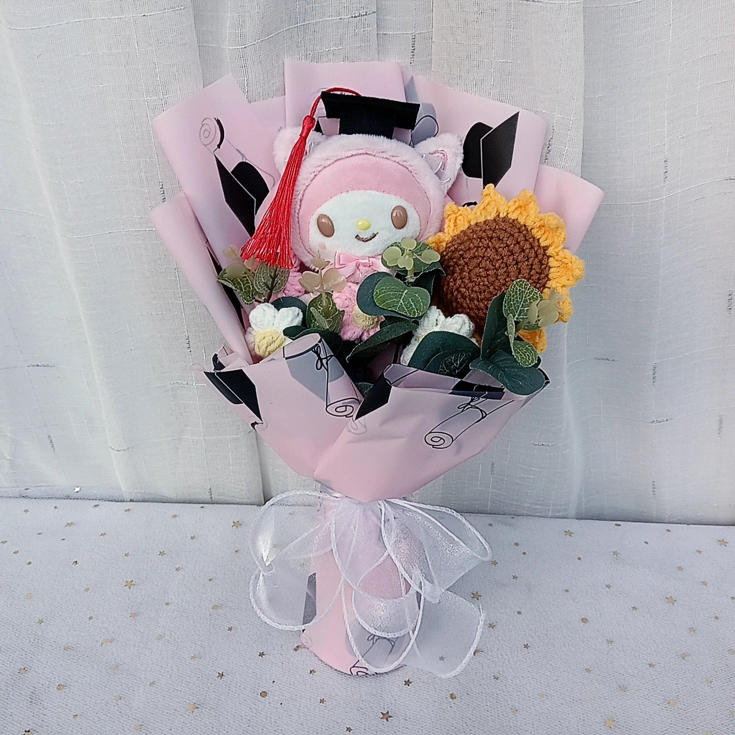 Graduation Gifts Sanrio Kuromi Hello Kitty With Crochet Sunflower Bouquet My Melody Cinnamoroll  Mother's Day Birthday Gifts Good Vibrations