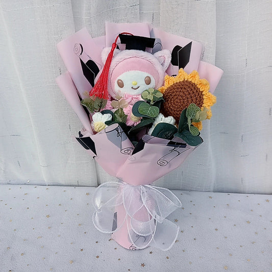 Graduation Gifts Sanrio Kuromi Hello Kitty With Crochet Sunflower Bouquet My Melody Cinnamoroll  Mother's Day Birthday Gifts Good Vibrations