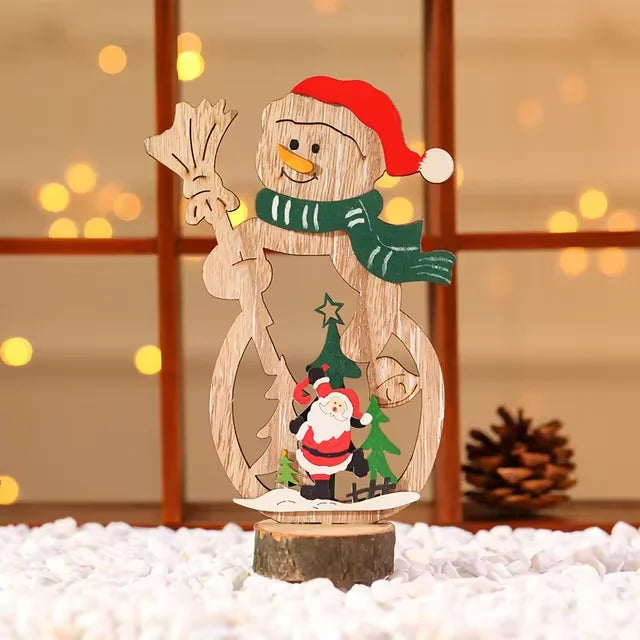 Christmas Decoration DIY Wooden Crafts Creative Ornaments Santa Claus Snowman Reindeer Christmas Desktop Decoration Gifts Good Vibrations