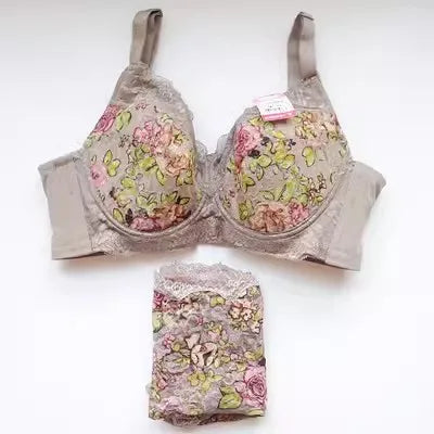 Women's Bra Set Sexy Lace Printed Embroidery Plus Size Full Cup Female Lingerie Suit 34 36 - 48 B C D E F Good Vibrations