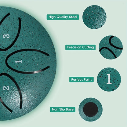 3 Inch Steel Tongue Drum - 6 Tone Handheld Instrument for Meditation & Yoga, Perfect Musical Gift for Beginners Good Vibrations