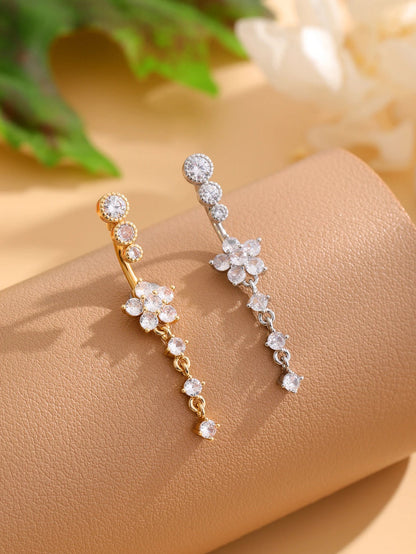 Gold Color Stainless Steel Belly Button Ring Long Dangled Flower CZ Crystal Navel Belly Piercing Rings for Women Sexy Jewelry Good Vibrations Adult Super Store