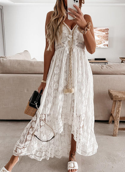 Trendy Casual Summer White Dress for Women Cover-ups Outfits New Boho Hippie Chic Long Maxi Dresses Elegant Party Beachwear Good Vibrations