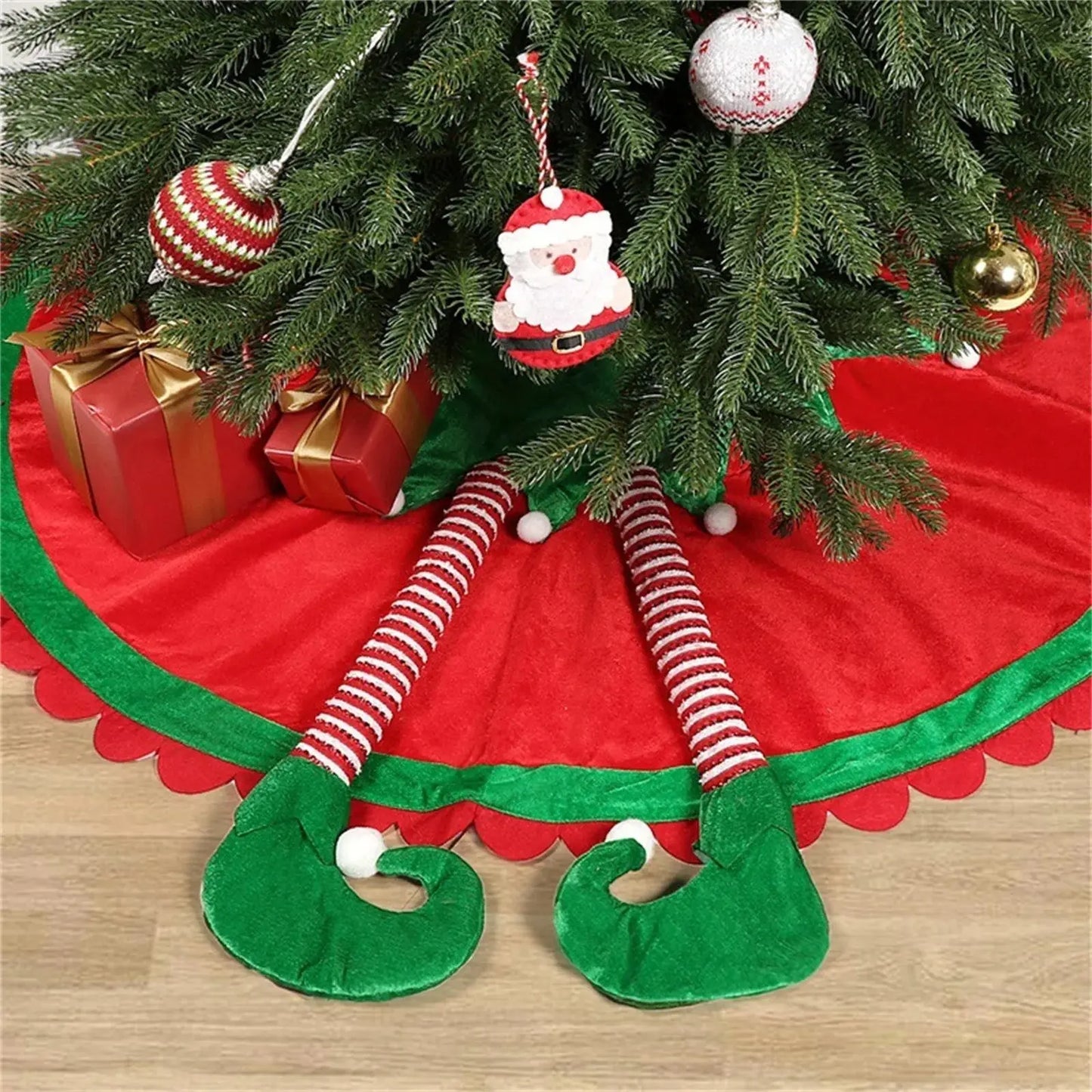 Christmas Tree Skirt 3D Elf Mat XmasTree Skirts Indoor Outdoor Tree Foot Cover Winter Holiday Party Decorations for Home Good Vibrations