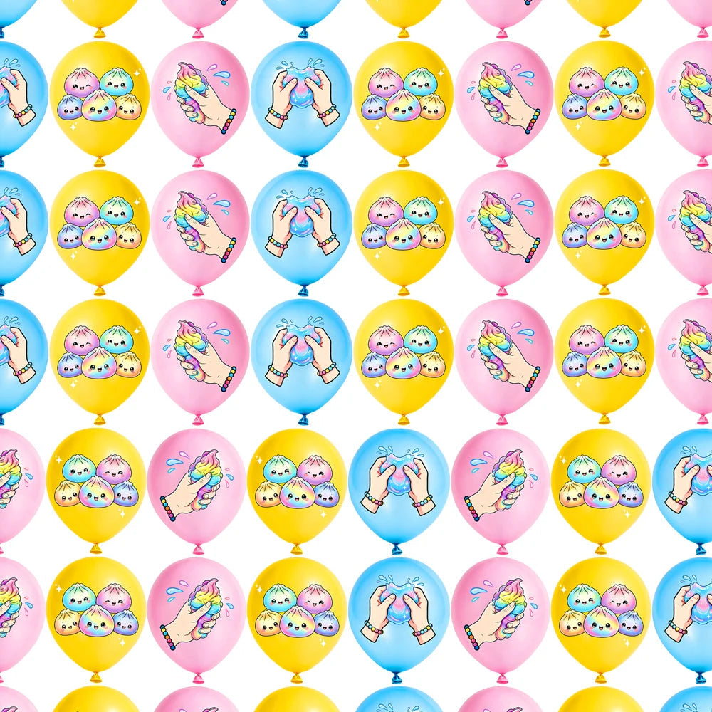 12/24/36pcs Slime Squishy Theme Balloons Cartoon Steamed Bun Dumpling Rainbow for Kids Birthday Baby Shower Party Decorations Good Vibrations