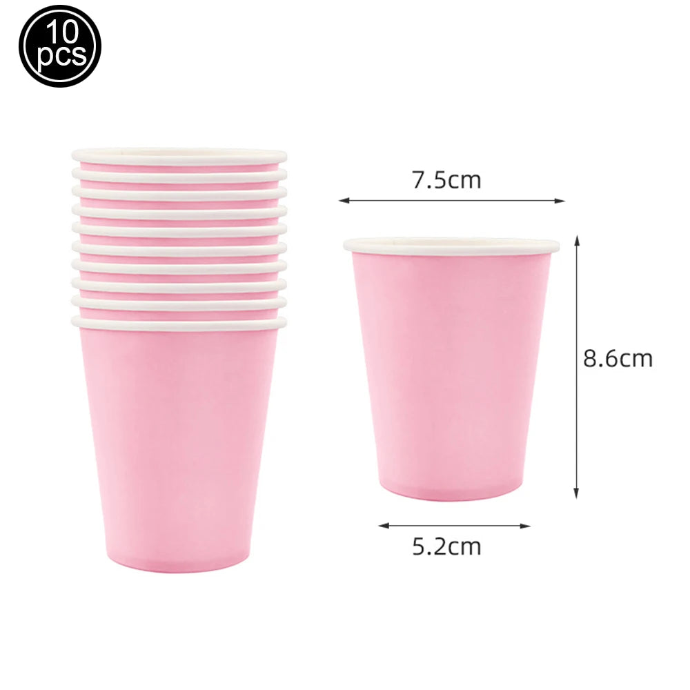 Pink Party Disposable Tableware Solid Color Party Pink Plates Cup Tablecloth Birthday Wedding Baby Shower Picnic Party Supplies Good Vibrations