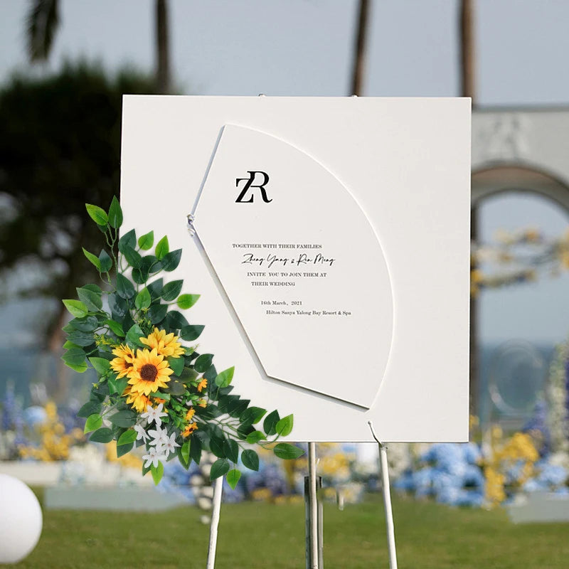 Artificial Wedding Arch Flowers Boho Red Rose Eucalyptus Garland Drapes Home Decoration Wedding Decorations Welcome Sign Good Vibrations