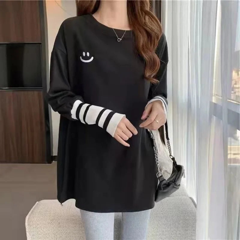 T Shirts Female Long Sleeve Clothes Autumn Tees Spring Top for Women Harajuku Original Causal Luxury Vintage Causal O Pulovers Y Good Vibrations