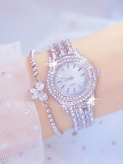 2pcs Fashionable Diamond Studded Real Nail Scale Alloy Set Quartz Bracelet Watch FOR WOMEN'S Watches Good Vibrations