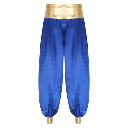 Halloween Men Arabian Indian Prince Cosplay Costume Stain Shiny Harem Trousers Arab Costume Carnival Dress Up Lantern Long Pants Good Vibrations