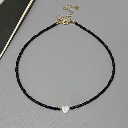 New Nature Shell Love Heart Choker Necklace for Girl Spring Summer Fashion Small Colorful Glass Beads Necklace Gift for Friend Good Vibrations