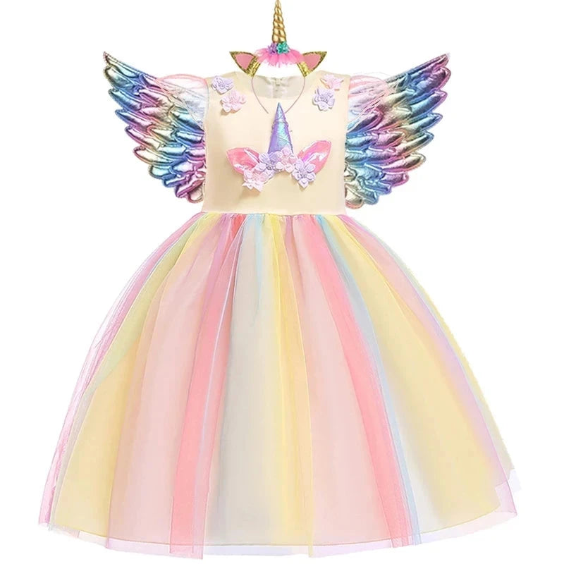 Kids Unicorn Dress for Girls Party Dresses Flower Appliques Ball Gown Little Girl Princess Costumes Summer Children Clothing Good Vibrations
