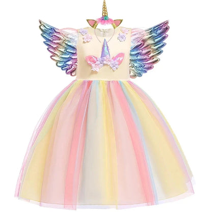 Kids Unicorn Dress for Girls Party Dresses Flower Appliques Ball Gown Little Girl Princess Costumes Summer Children Clothing Good Vibrations