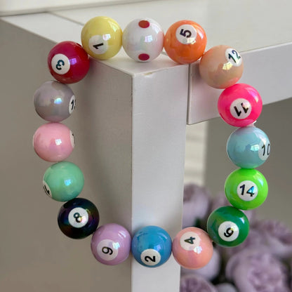 Middle Eight Billiard Bracelets for Women Men Hip Hop Rock Elastic Rope Couple Bracelets Jewellery Women Resin Beads Good Vibrations