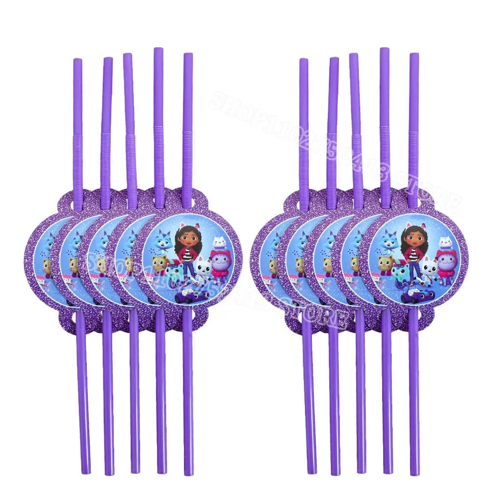 Gabby Dollhouse Birthday Party Supplies Kids Disposable Tableware Backdrop Cake Decoration Girl Baby Shower Numbers Balloon Gift Good Vibrations