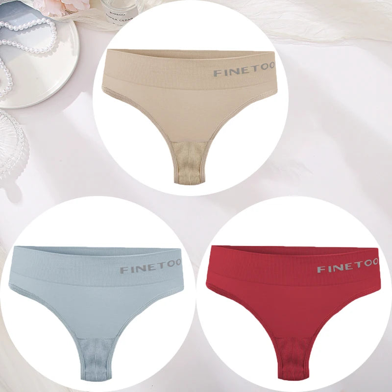3PCS/Set Women's Panties Sexy Underwear FINETOO Large Size Thong Women Seamless Panties High Waist Girls Thongs M-2XL Good Vibrations