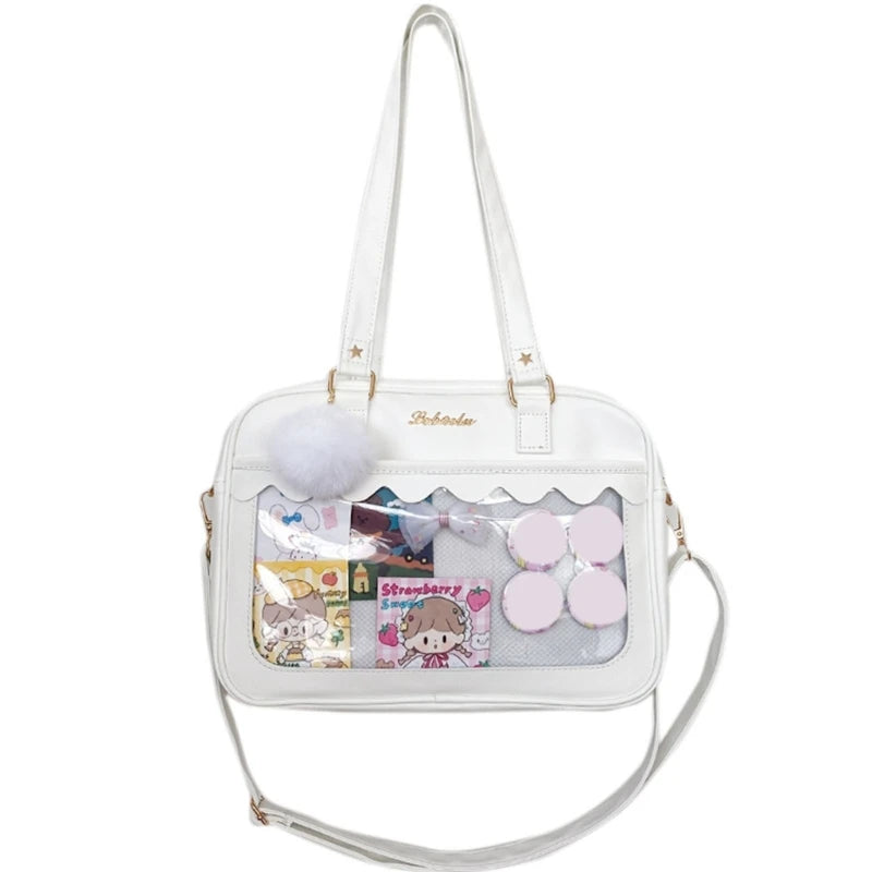 Japanese  Shoulder Bag For Women PU Leather Itabag Transparent Bag JK Tote Bag Handbags Preppy Bag ita bag Crossbody Bag Good Vibrations