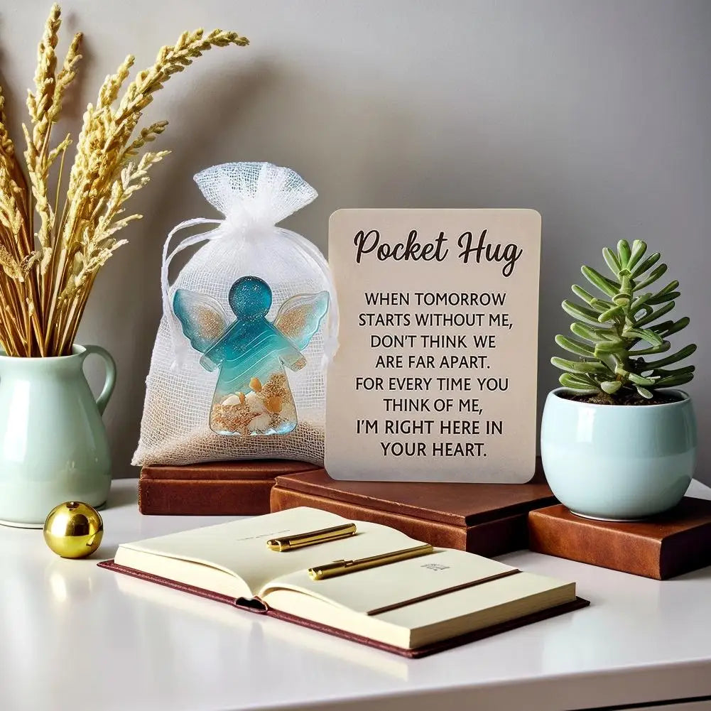 1-3Pcs New With Card Angel Pocket Hug Gifts  Sentimental Encouragement Mini Resin Angel Hug Card Cute Pocket Hug Birthday Gift Good Vibrations