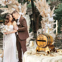 OurWarm Wooden wedding card box with base, brown whiskey barrel gift card box, suitable for graduation ceremony, baby shower Good Vibrations