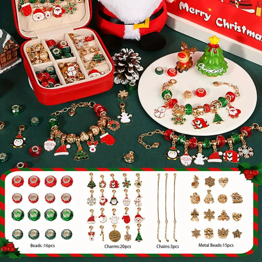 DIY Christmas Gift Set for Women: Elegant Red Green Series Christams Charm Bracelet Making Kit with Beads Jewelry Good Vibrations
