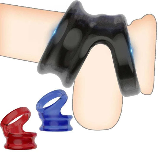 Semen Lock Ring Male Masturbator in black, red, and blue varieties for enhanced sexual experience.