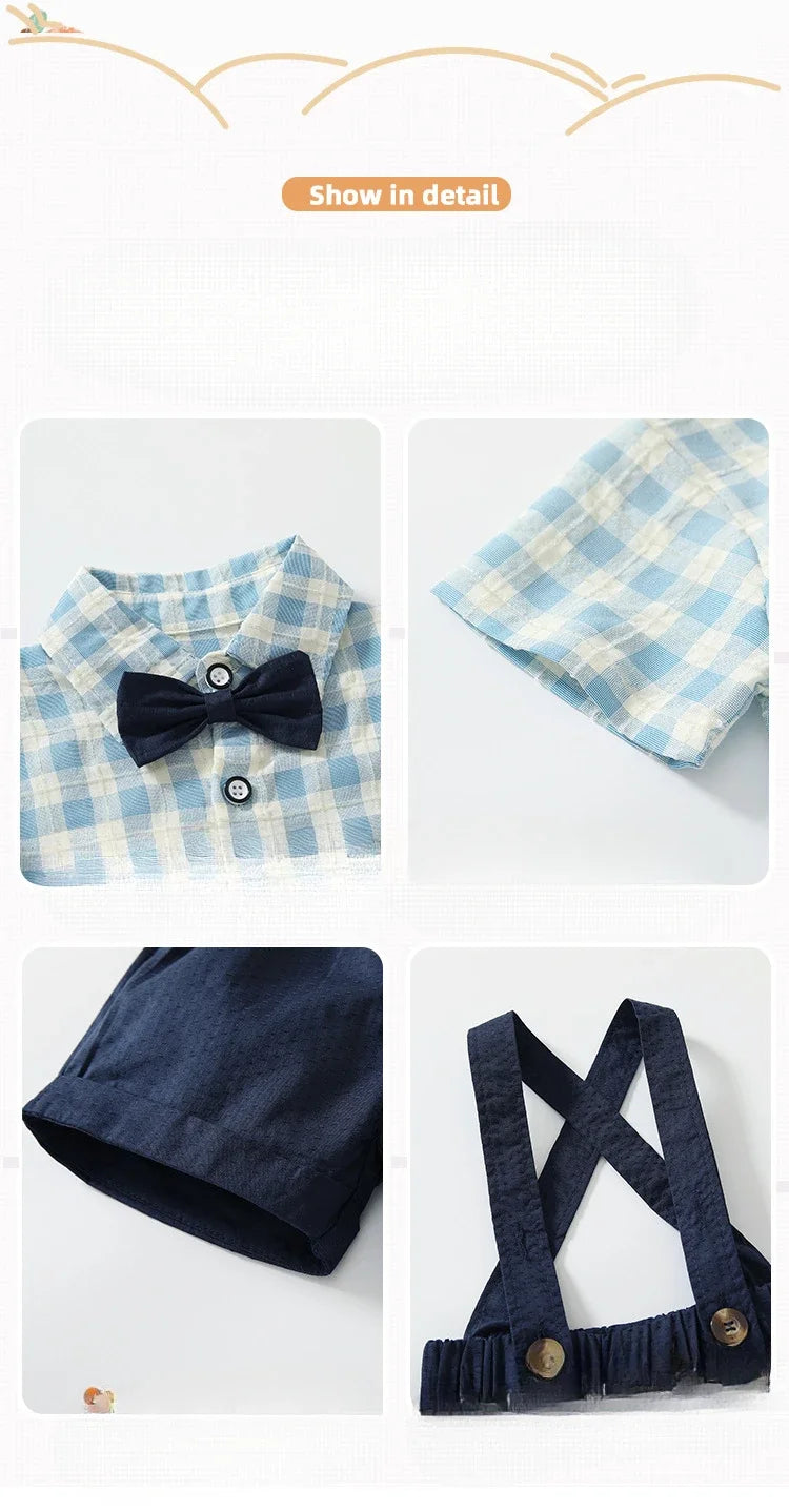 Performance Outfit for Boys Summer Short Sleeve Top Set Suspenders T-Shirt Kids Clothes Baby Gentleman Bow Tie Toddler Two-Piece Good Vibrations