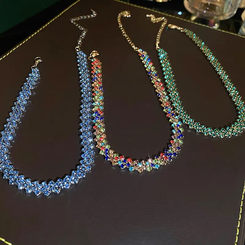 Luxury Shiny Full Rhinestone Choker Necklace for Women Personalized Geometric Crystal Necklaces Wedding Jewelry Party Gifts Good Vibrations Adult Super Store