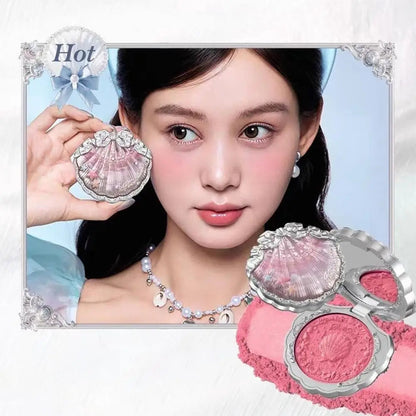 Flower Knows Pearl Shell Shape Velvet Embossed Blush Matte Finish Buildable Blendable Powder Blush For Cheeks For All Skin Tones Good Vibrations