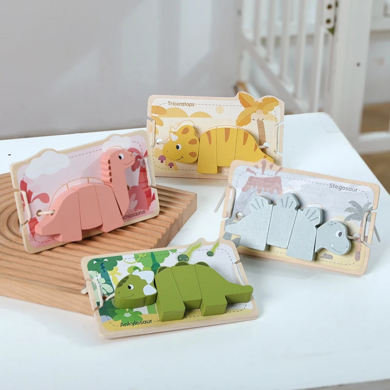 Wooden Animal Threading Toy Baby Finger Fine Sports Toy Cartoon Dinosaur Puzzle Kid Montessori Educational Toy Gift For Children Good Vibrations