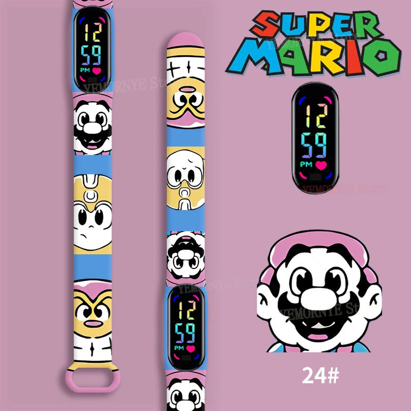 Mario Bros Children's Watches Action Figures Luigi Princess Peach Yoshi Bowser kids Sport Wristband Waterproof Digital Watch Toy Good Vibrations