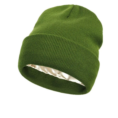 Women's Hats for Autumn&Winter-Comfortable Stylish Versatile Warm-Keeping Hairstyle-Protecting Knitted Satin Woolen Hats Good Vibrations