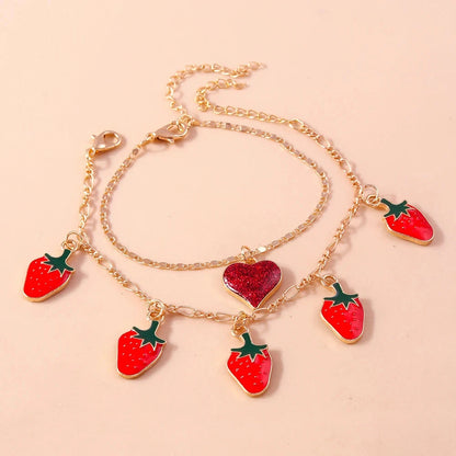 Aihua Boho Gold Color Red Heart Cherry Necklace Romantic Sweet Simple Clavicle Necklaces for Women Collar Fashion Jewelry Gifts Good Vibrations