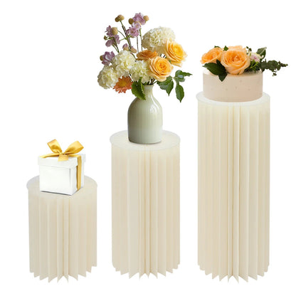 3pcs White Honeycomb Flower Vase Pillar Column Stand Foldable Cardboard Flower Display Cylinder Stand Paper Flower Pedestal Good Vibrations